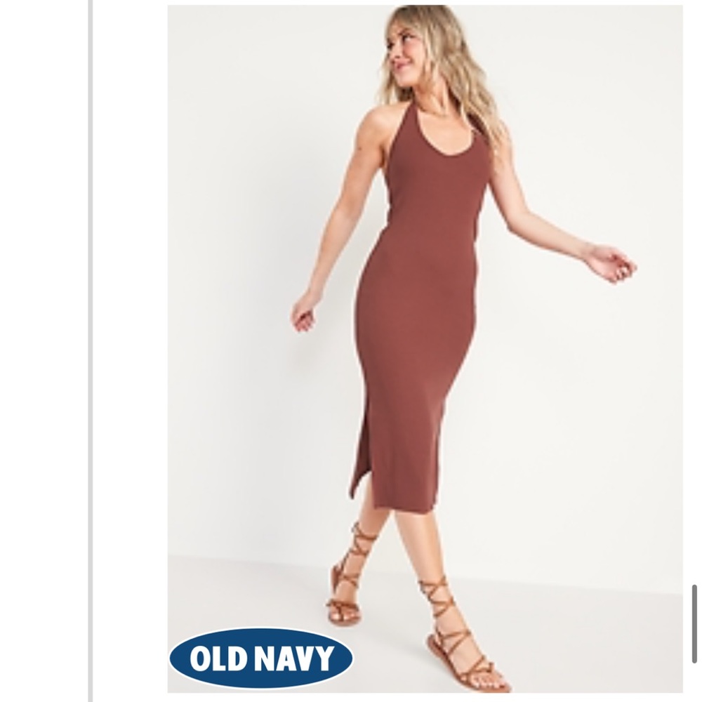 2 for $30💕 Fitted Sleeveless Halter Rib-Knit Midi Dress for Women